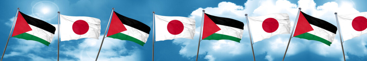 palestine flag with Japan flag, 3D rendering