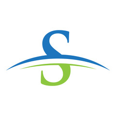 initial letter logo with swoosh blue green