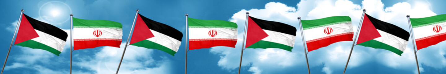 Fototapeta na wymiar palestine flag with Iran flag, 3D rendering