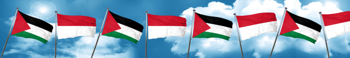 palestine flag with Indonesia flag, 3D rendering