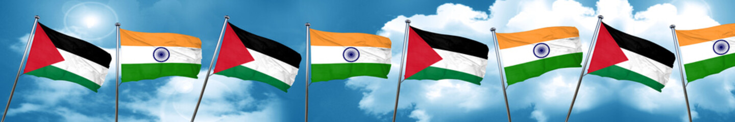 Fototapeta na wymiar palestine flag with India flag, 3D rendering