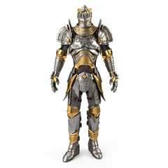 Full medieval iron suit, isolated on a white background. 3d illustration