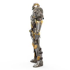 Fototapeta premium Full medieval iron suit, isolated on a white background. 3d illustration