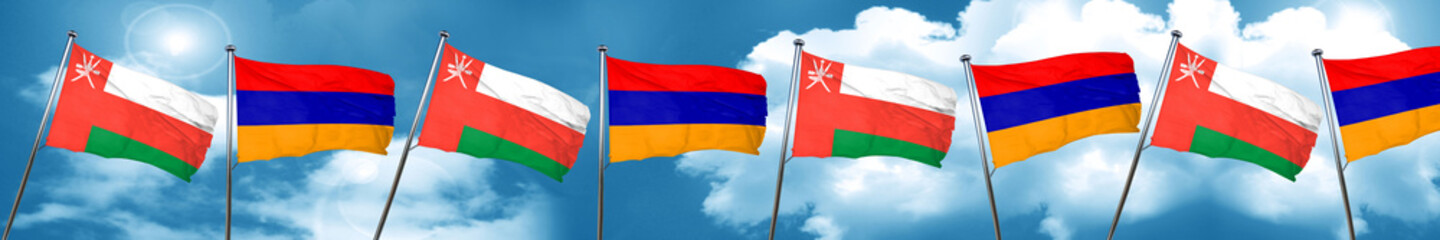 Oman flag with Armenia flag, 3D rendering