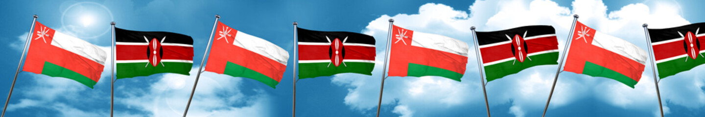 Fototapeta na wymiar Oman flag with Kenya flag, 3D rendering