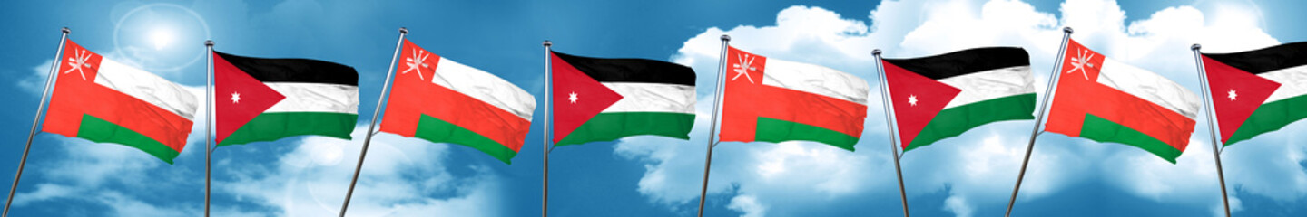 Oman flag with Jordan flag, 3D rendering