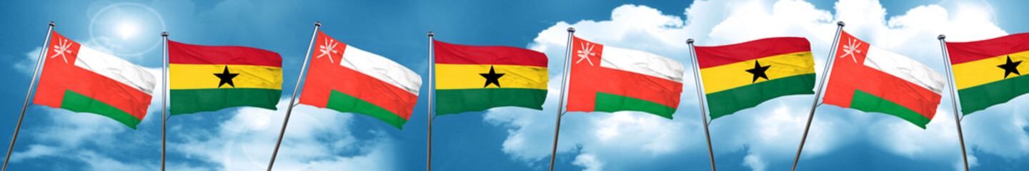 Oman flag with Ghana flag, 3D rendering
