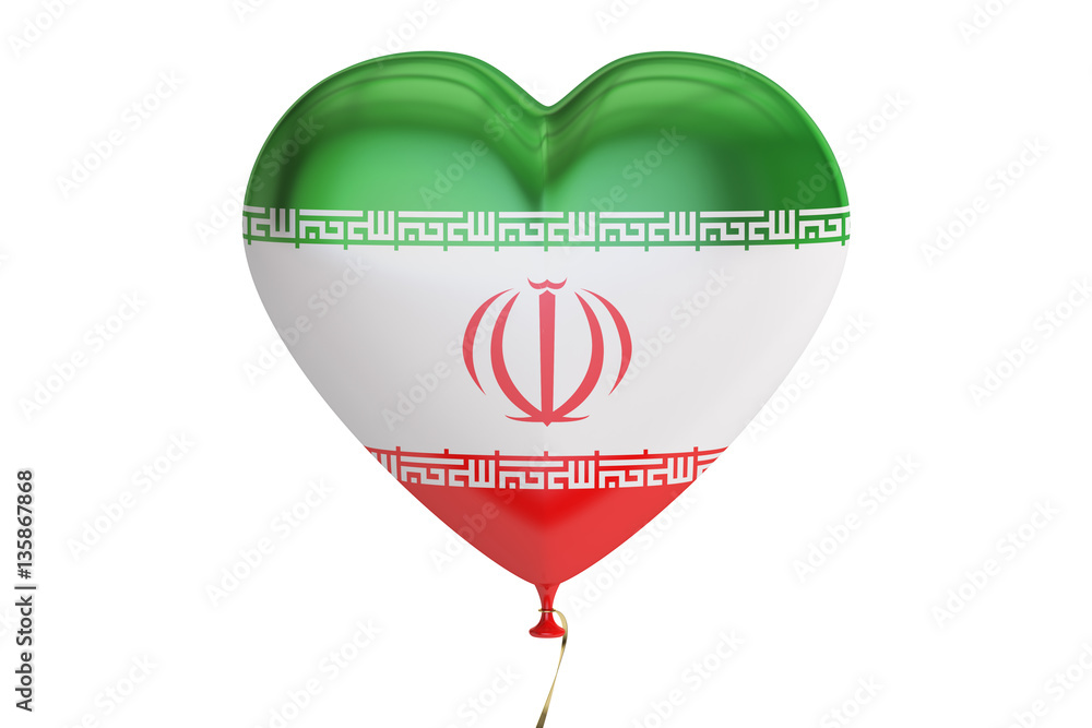 Poster balloon with iran flag in the shape of heart, 3d rendering