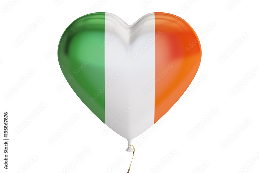 Poster balloon with ireland flag in the shape of heart, 3d rendering