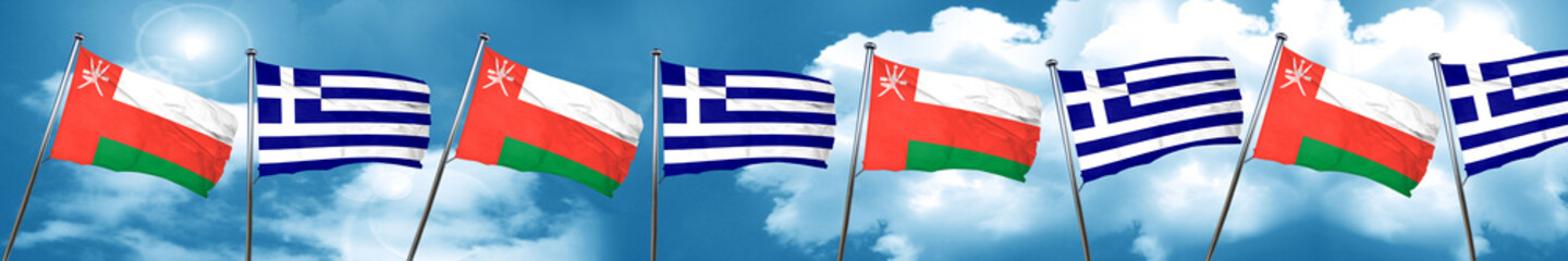 Oman flag with Greece flag, 3D rendering
