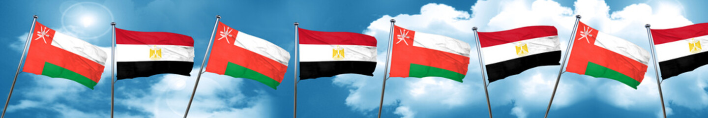 Oman flag with egypt flag, 3D rendering