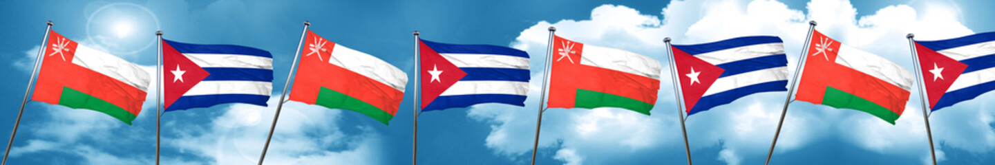 Oman flag with cuba flag, 3D rendering