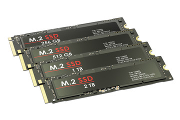 Group of M2 SSD, 3D rendering - obrazy, fototapety, plakaty
