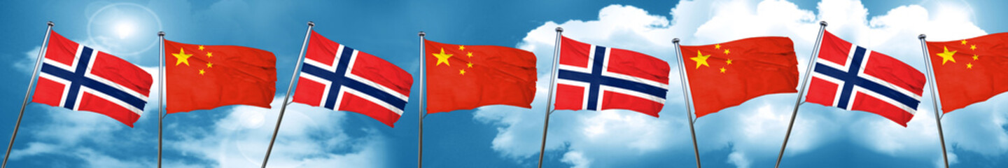 norway flag with China flag, 3D rendering