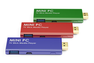 Set of Mini PC TV Dongle Sticks, 3D rendering
