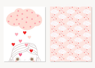 Cute greeting cards or posters for Valentine's day, love themes, invitations and baby showers