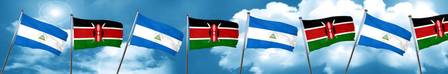 nicaragua flag with Kenya flag, 3D rendering
