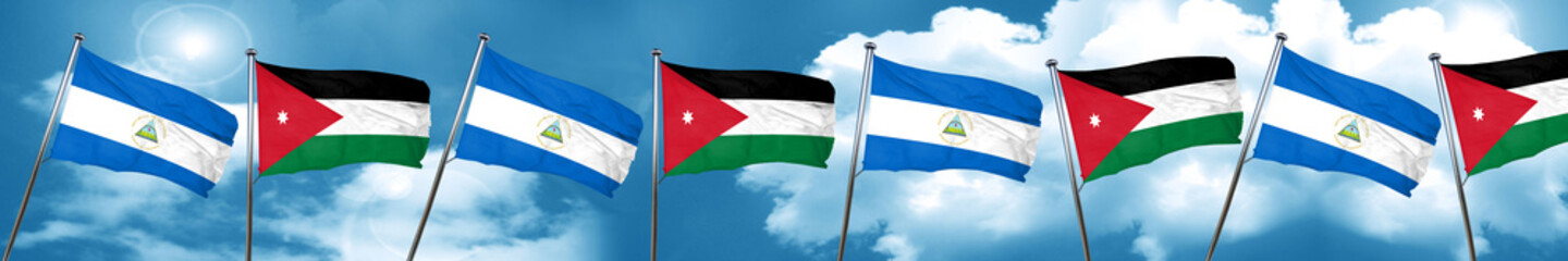 nicaragua flag with Jordan flag, 3D rendering