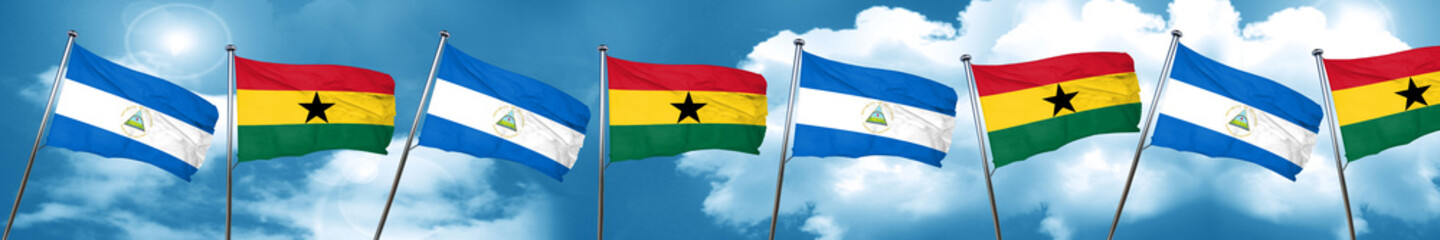 nicaragua flag with Ghana flag, 3D rendering