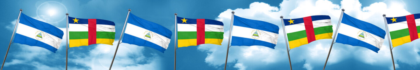 nicaragua flag with Central African Republic flag, 3D rendering