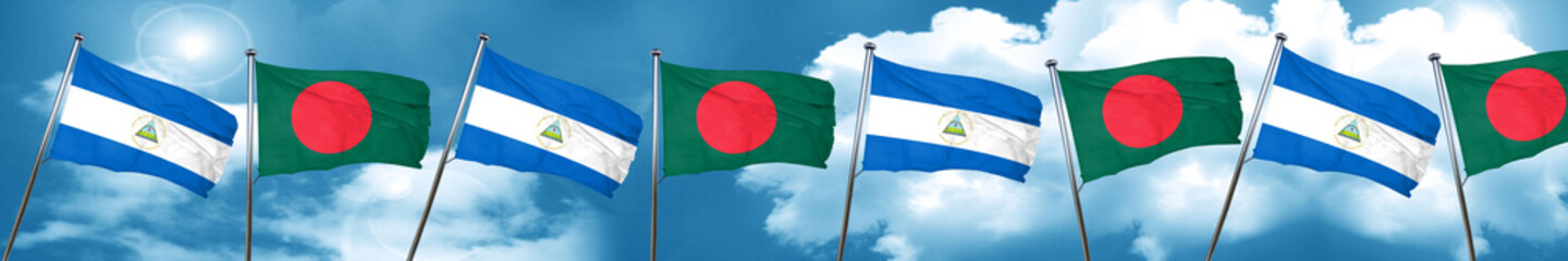 nicaragua flag with Bangladesh flag, 3D rendering