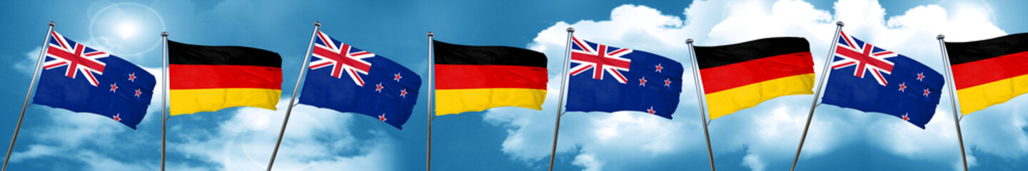 New zealand flag with Germany flag, 3D rendering