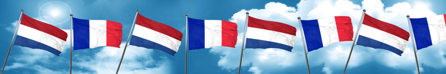 Netherlands flag with France flag, 3D rendering