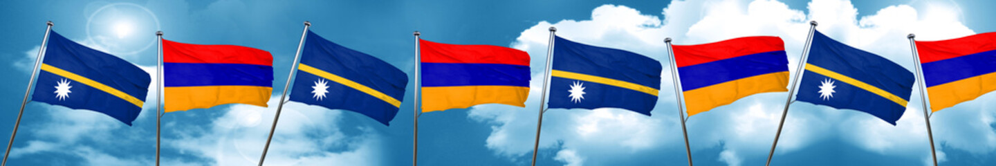 Nauru flag with Armenia flag, 3D rendering