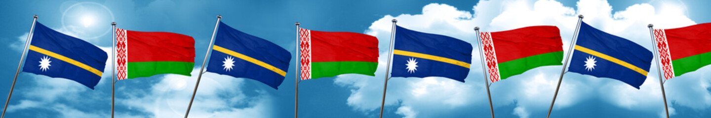 Nauru flag with Belarus flag, 3D rendering