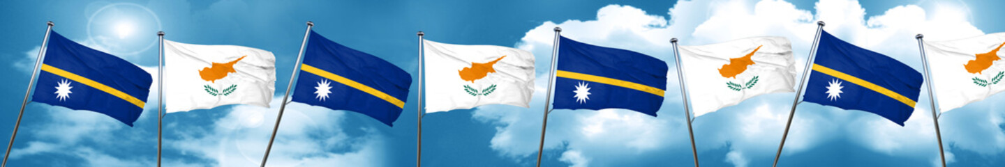 Nauru flag with Cyprus flag, 3D rendering