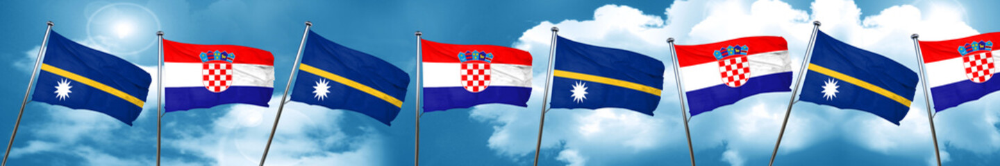Nauru flag with Croatia flag, 3D rendering