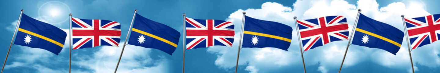 Nauru flag with Great Britain flag, 3D rendering