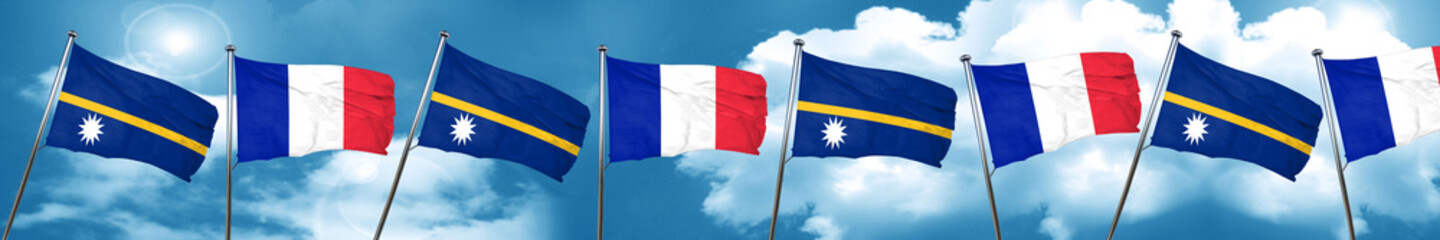 Nauru flag with France flag, 3D rendering