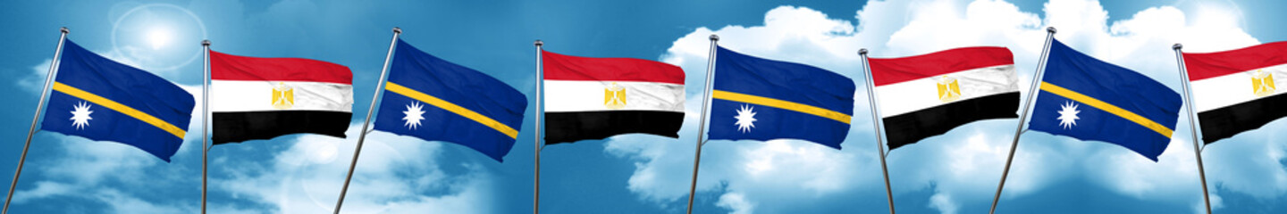 Nauru flag with egypt flag, 3D rendering