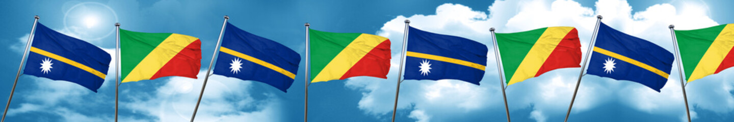 Nauru flag with congo flag, 3D rendering