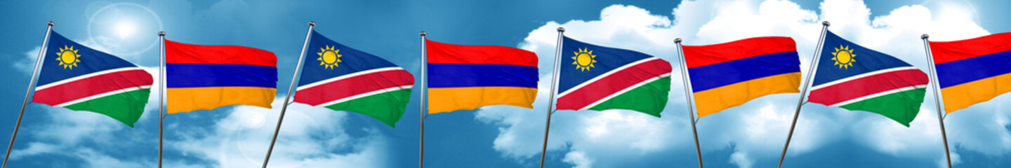 Namibia flag with Armenia flag, 3D rendering