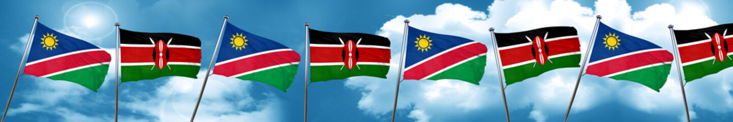 Namibia flag with Kenya flag, 3D rendering