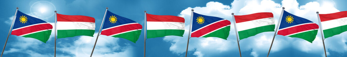 Namibia flag with Hungary flag, 3D rendering