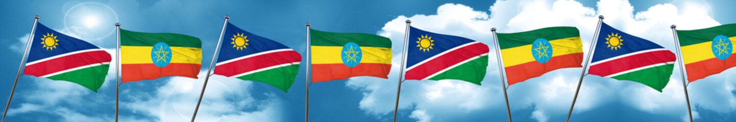 Namibia flag with Ethiopia flag, 3D rendering