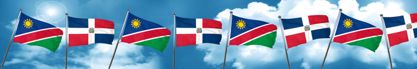 Namibia flag with Dominican Republic flag, 3D rendering