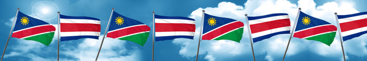 Namibia flag with Costa Rica flag, 3D rendering