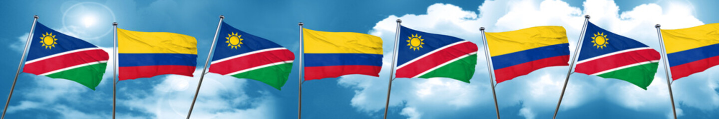 Fototapeta na wymiar Namibia flag with Colombia flag, 3D rendering