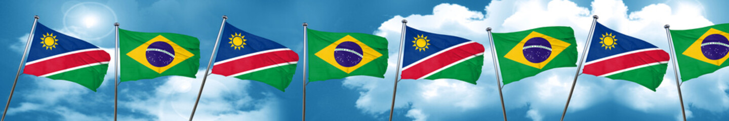 Namibia flag with Brazil flag, 3D rendering