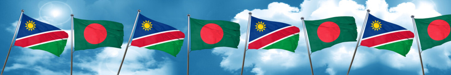 Namibia flag with Bangladesh flag, 3D rendering