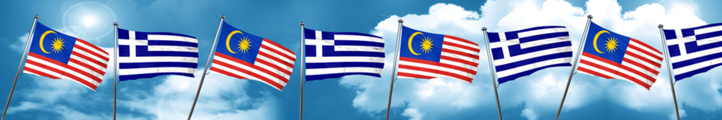 Malaysia flag with Greece flag, 3D rendering