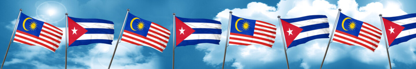 Malaysia flag with cuba flag, 3D rendering