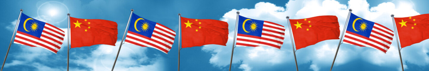 Malaysia flag with China flag, 3D rendering