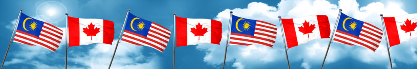 Malaysia flag with Canada flag, 3D rendering