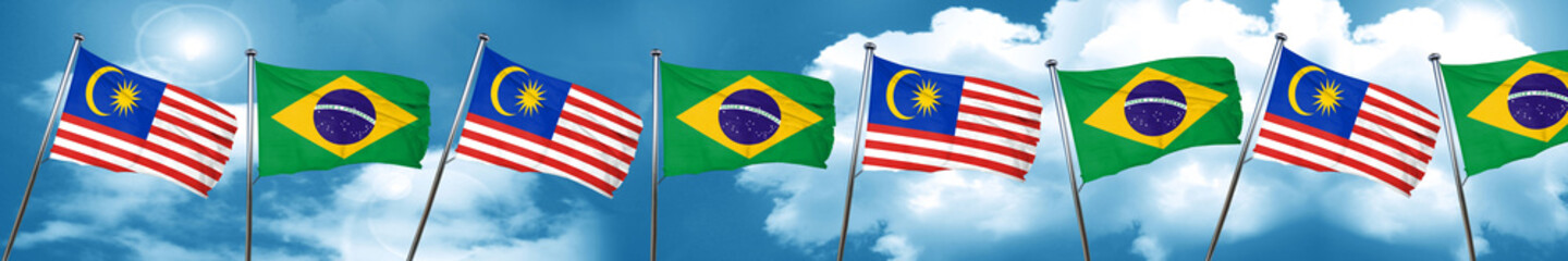 Malaysia flag with Brazil flag, 3D rendering