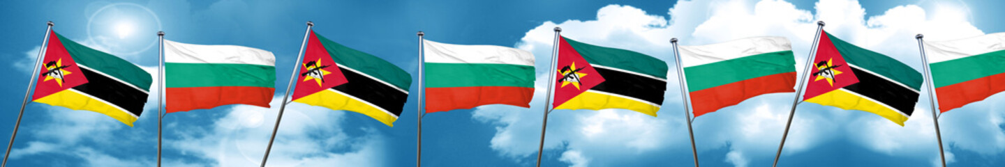 Mozambique flag with Bulgaria flag, 3D rendering